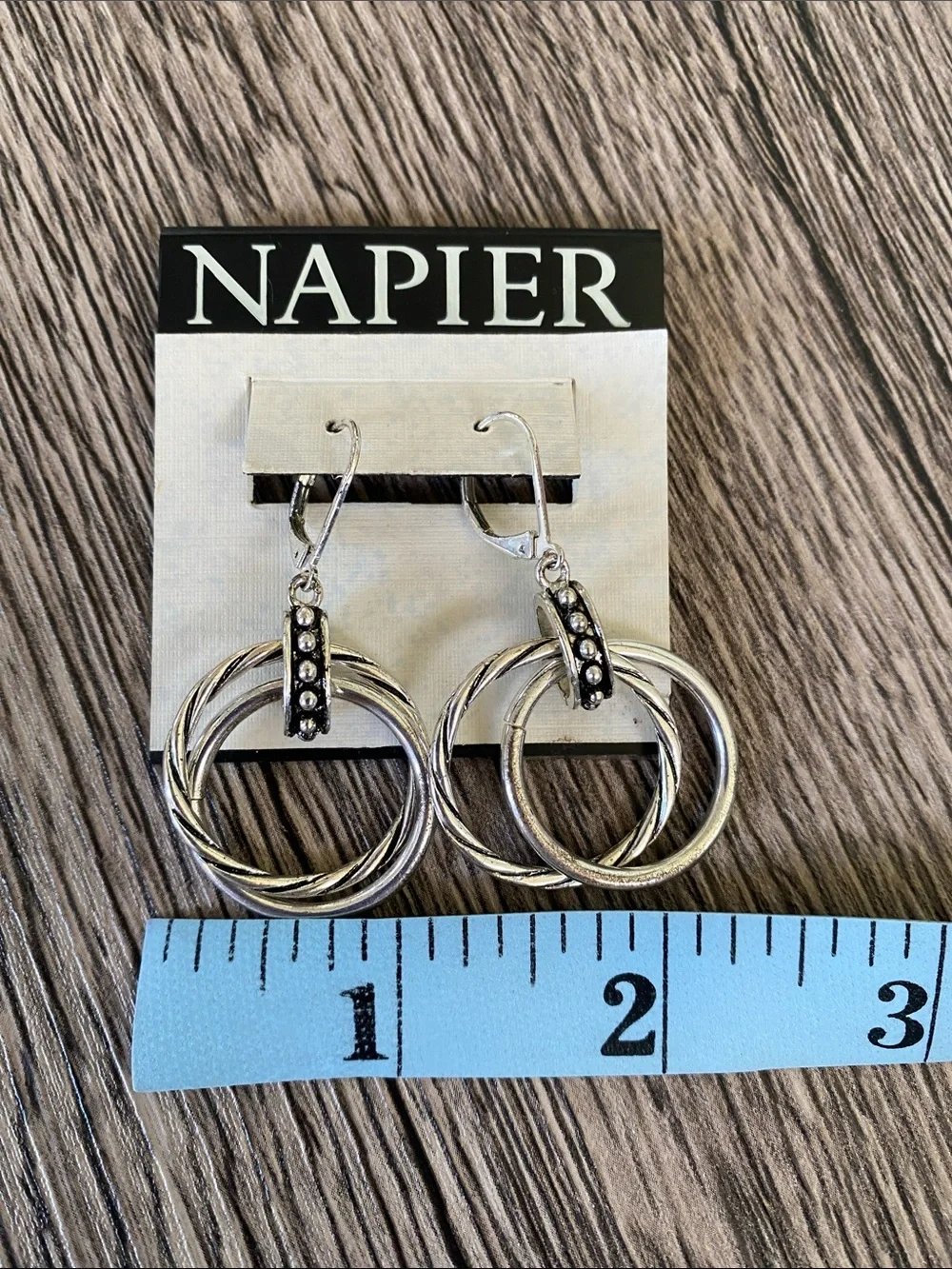 Napier Silver Multi-Hoop Drop Earrings with Accent Bead Detail NWT